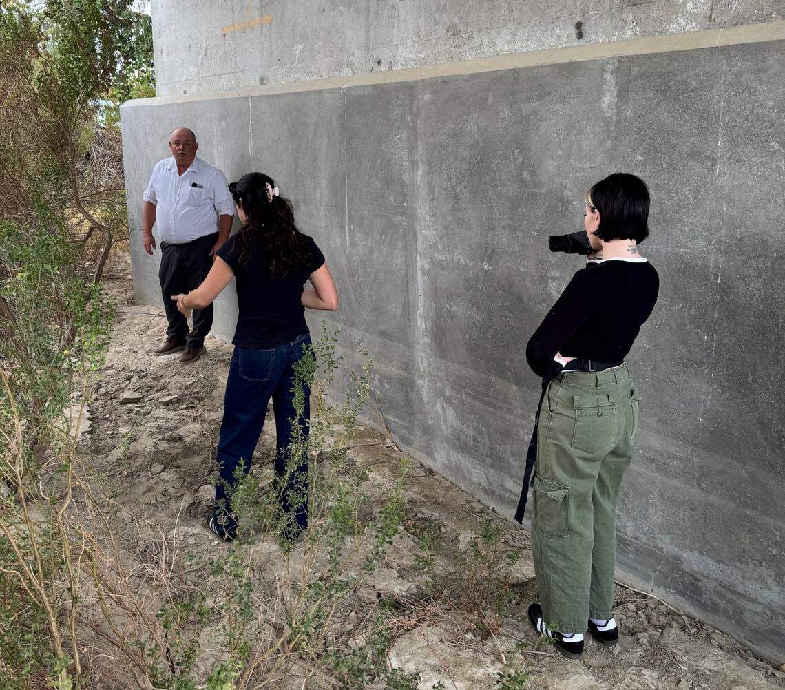 San Luis Obispo County Sheriff’s Office Detective Clint Cole shows “Crime Junkie” podcast hosts crime scenes of the 1980 cold case double murder of 4-year-old Martha Mezo and 5-year-old Teresa Flores. A Nov. 10, 2025, episode of the podcast reports on the reopened investigation, led by Cole.