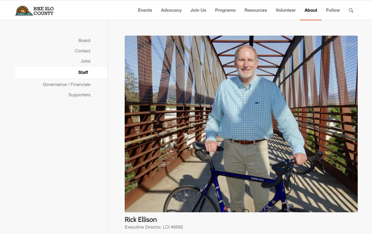 Former Bike SLO County executive director and former Cal Poly associate vice president Richard Ellison was charged with molesting a child on Aug. 27, 2025. Ellison’s photo was on the Bike SLO County website as of Oct. 27, 2025.