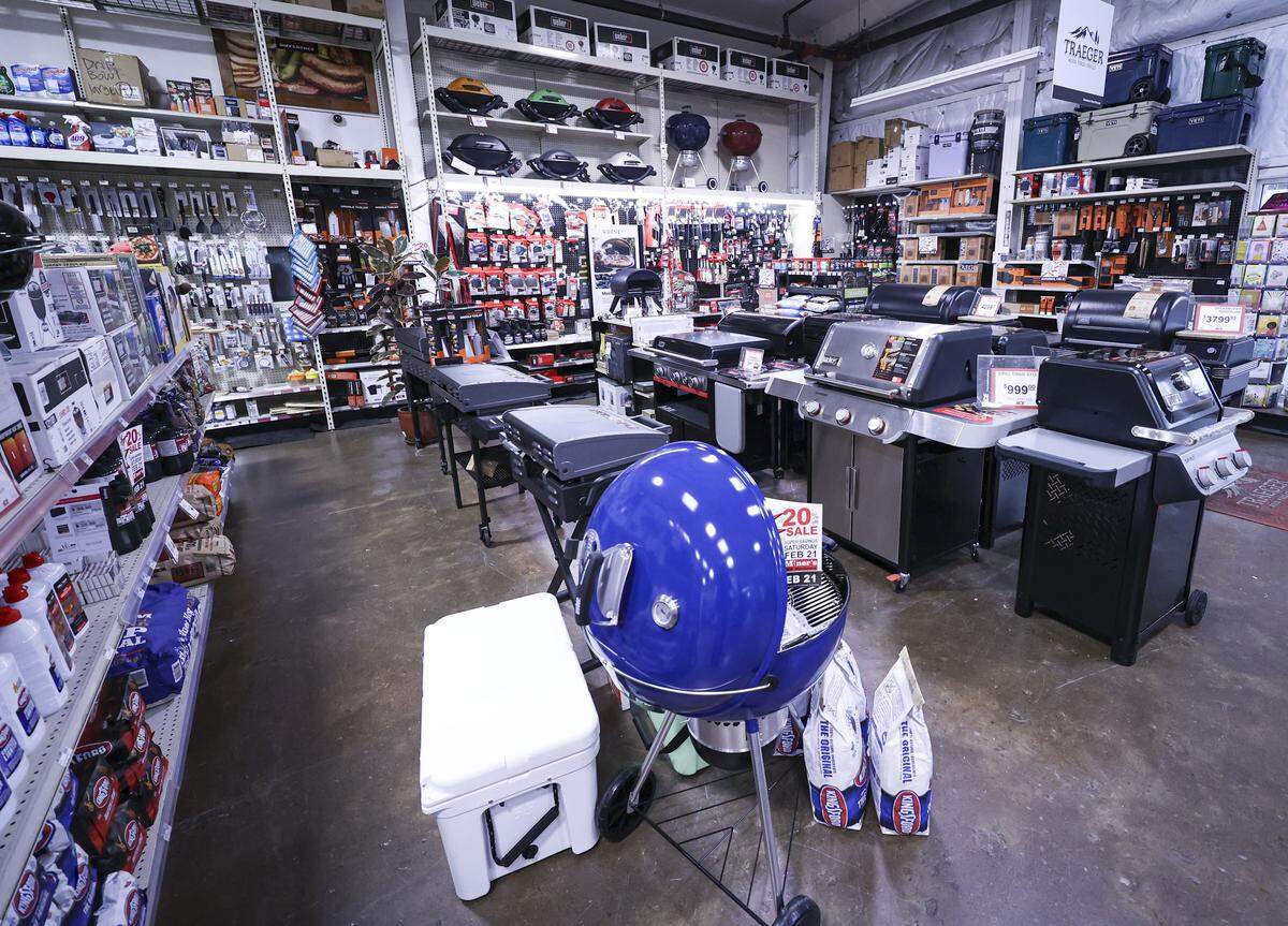 The barbecue section has a variety of grills and accessories at the Miner's ACE Hardware store in San Luis Obispo on Feb. 19, 2026.