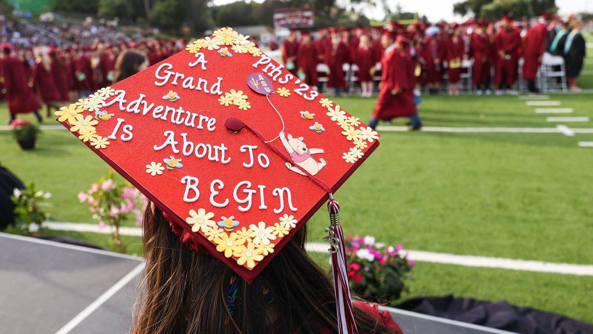 Alyssa Taylor decorated her mortarboard. Paso Robles High School conferred degrees on 383 graduates as the Class of 2023 attended the ceremony at War Memorial Stadium.