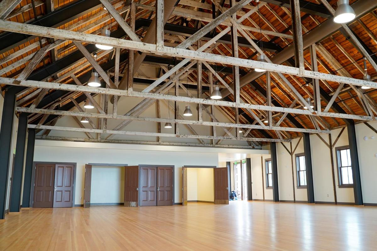 The main event space of Cayucos Landing was reinforced with new steel beams, windows and weather sealing, pictured here Wednesday, July 16, 2025. Cayucos Landing will reopen to the public for the first time Sept. 19-21 for Cayucos’ 150th birthday.