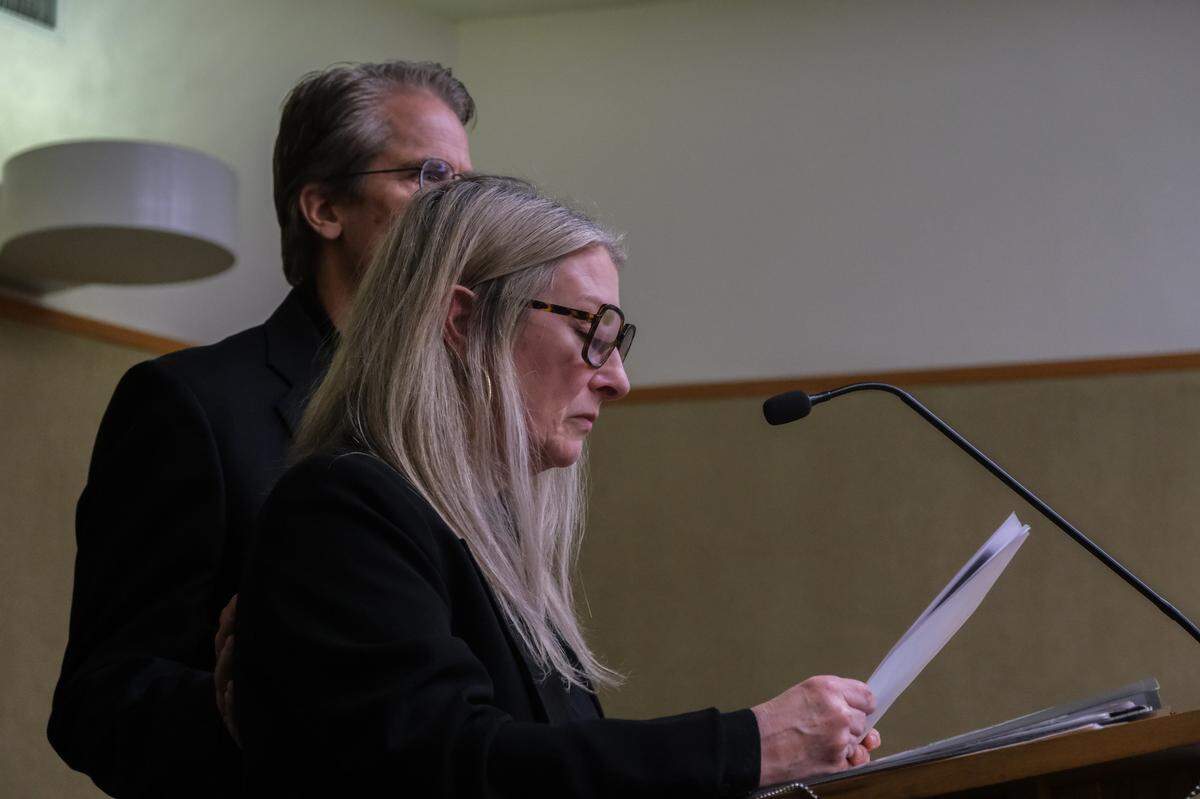Tracy Hall gives her victim impact statement during Brandi Turner’s sentencing hearing on March 29, 2024. Turner pleaded no contest to voluntary manslaughter after admitting to selling the fentanyl to her son, Quinn Hall, that caused his overdose death on Oct. 26, 2022.