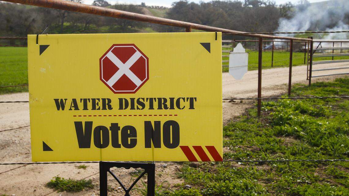 A sign in the the 1400 block of San Marcos Road opposes a newly formed water district in the Paso Robles Basin.