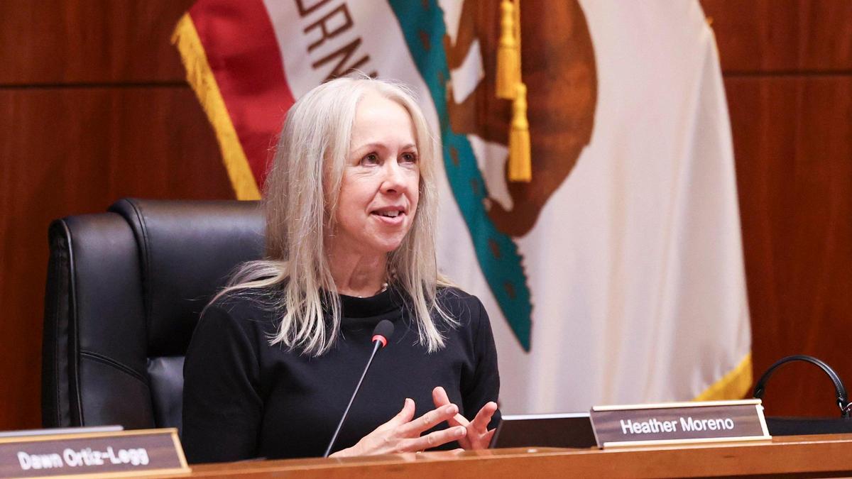 Heather Moreno addresses the audience after being sworn in as the new District 5 San Luis Obispo County supervisor on Jan. 7, 2025.