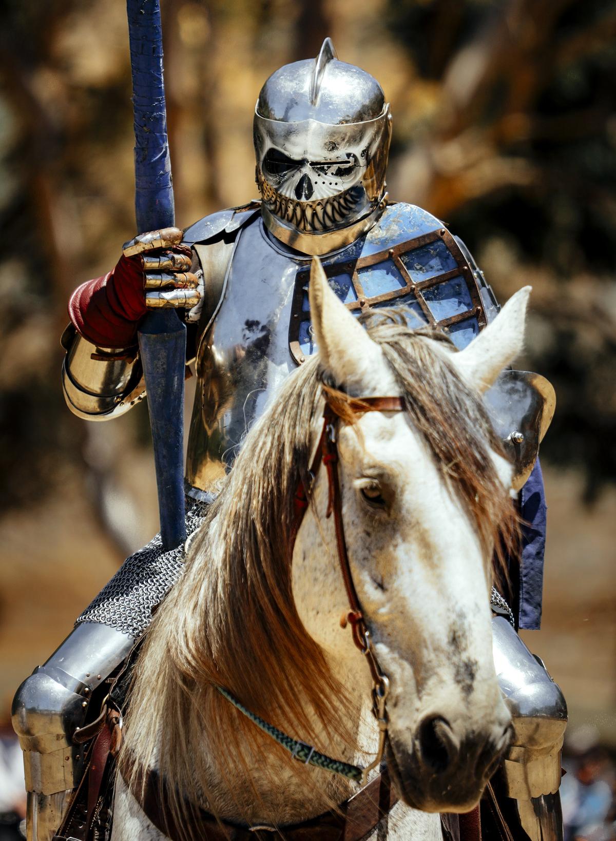 Brian Stephenson, atop his war horse Arthur, prepares to joust during the 34th Annual Central Coast Renaissance Festival at Laguna Lake Park.