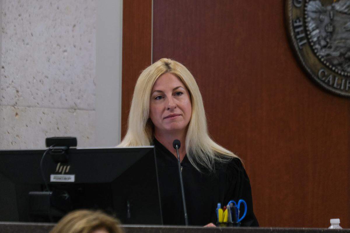 Monterey County Superior Court Judge Jennifer O’Keefe listens during Paul Flores’ restitution hearing in Monterey County Superior Court on June 12, 2024. Flores was convicted Smart’s murder in October 2022.