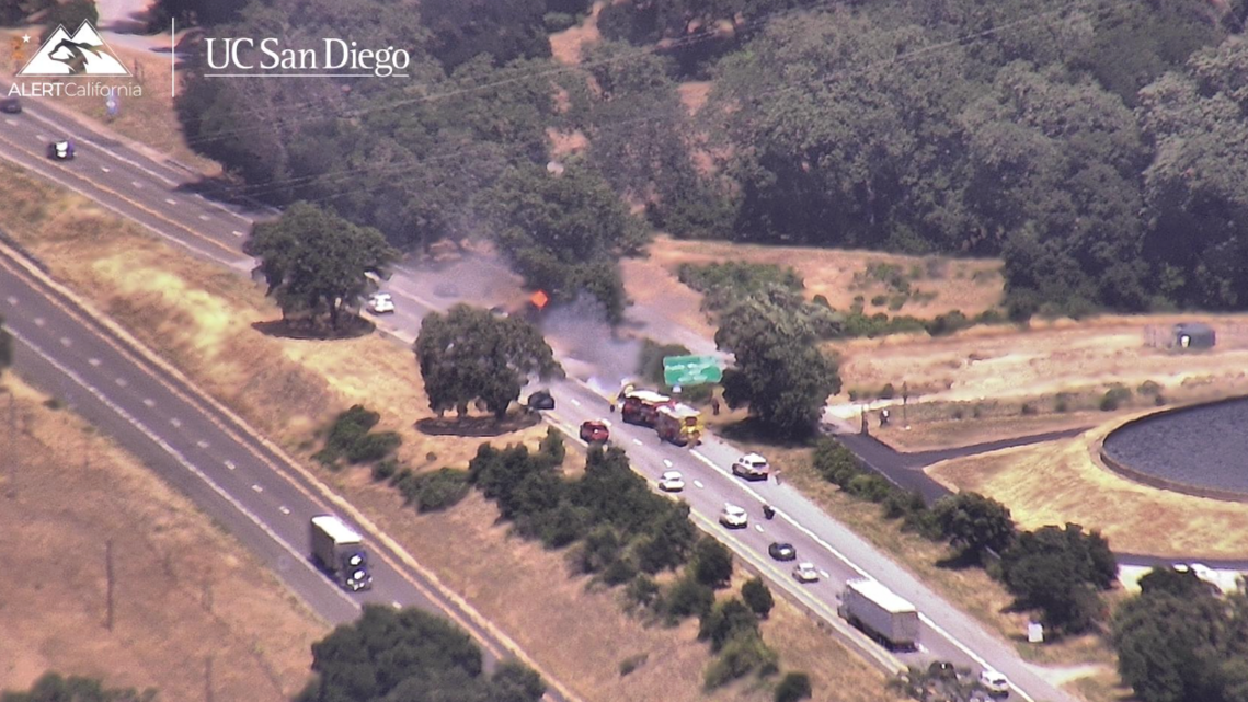 Fire engulfs car in flames on Highway 101 in SLO County