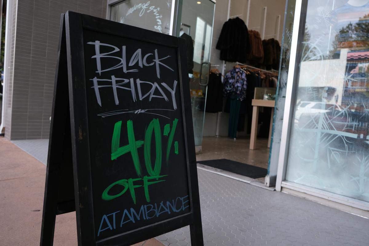 Ambiance posts a sign of their Black Friday sale outside their downtown San Luis Obispo store on Nov. 29, 2024.