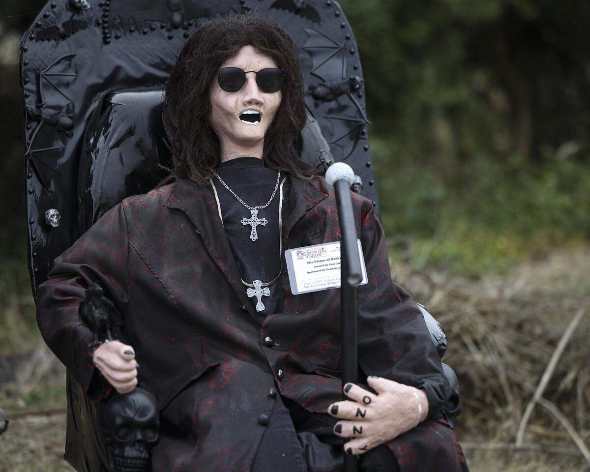 The Prince of Darkness holds court along Main Street. The Cambria Scarecrow Festival is back for the month of October, seen here on Oct. 2, 2025.