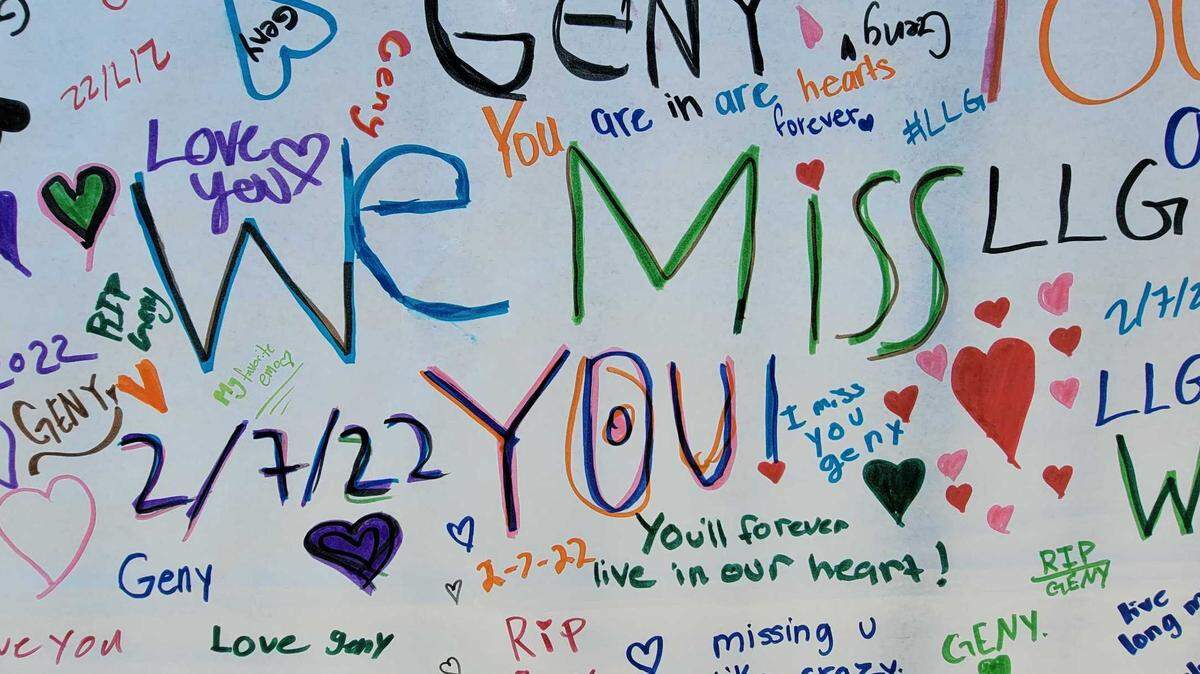 Students posted signs at Flamson Middle School in memory of Genesis “Geny” Guerrero, who was hit by a train and killed on Monday, Feb. 7, 2022, in Paso Robles.