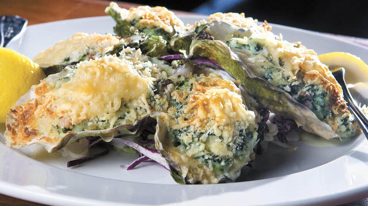 Oysters Rockefeller at Schooners Wharf in Cayucos.