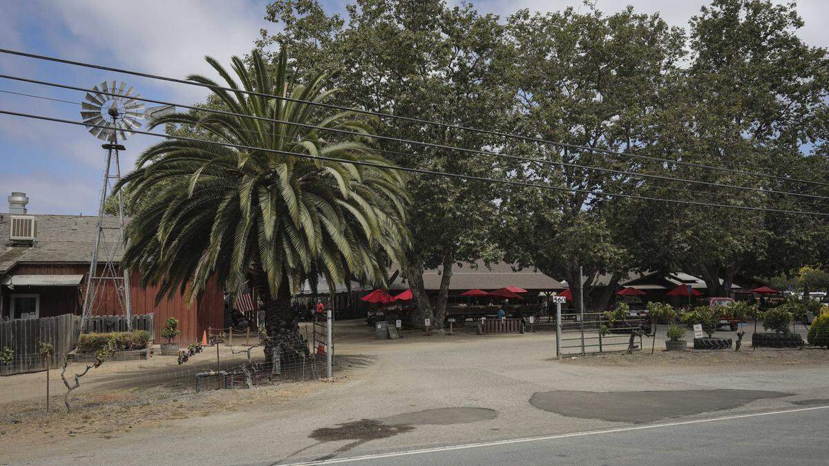 Avila Beach businesses like Avila Barn are bracing for revenue losses as one of the town's two highway exits is expected to close for over a month beginning Aug. 18 to build a roundabout, seen here on Aug. 15, 2025.