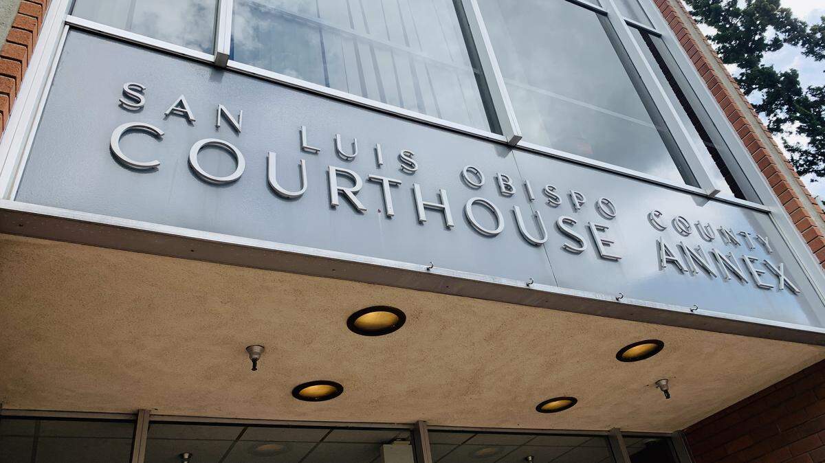 The San Luis Obispo Superior Courthouse entrance on Palm Street. The courthouse has limited its operations to prevent the spread of new coronavirus.