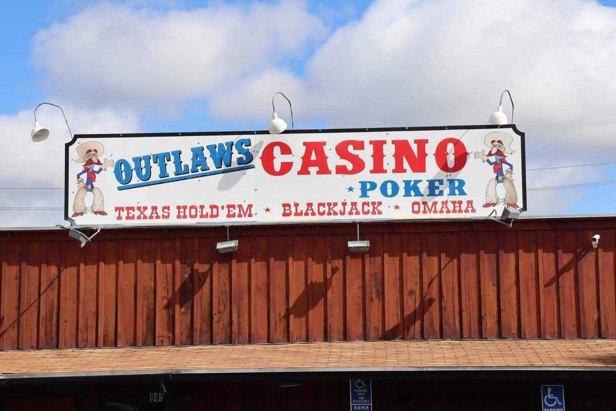 Outlaws Card Parlor in Atascadero, seen here on Feb. 18, 2026, could struggle under new California Department of Justice cardroom regulations approved on Feb. 6, 2026, that will impact the card parlor’s ability to offer two of its most popular and profitable games.