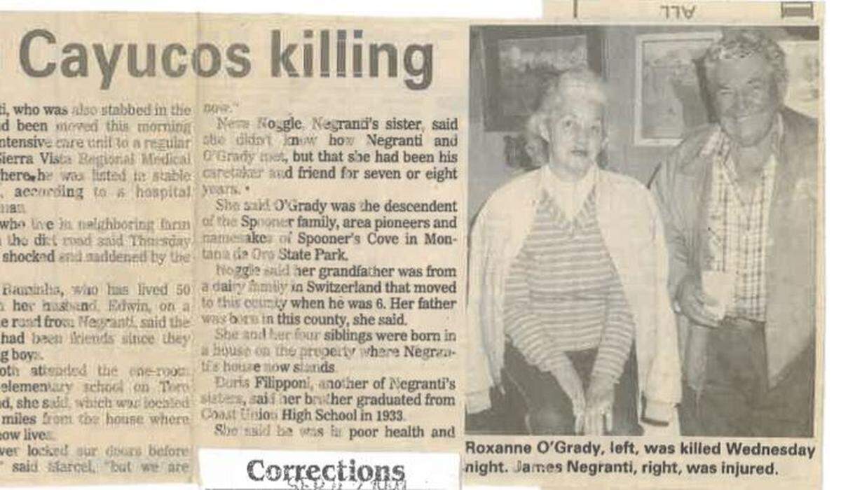 A Tribune clipping from September 1991 shows murder victim Roxanne O’Grady and attack survivor James Negranti.
