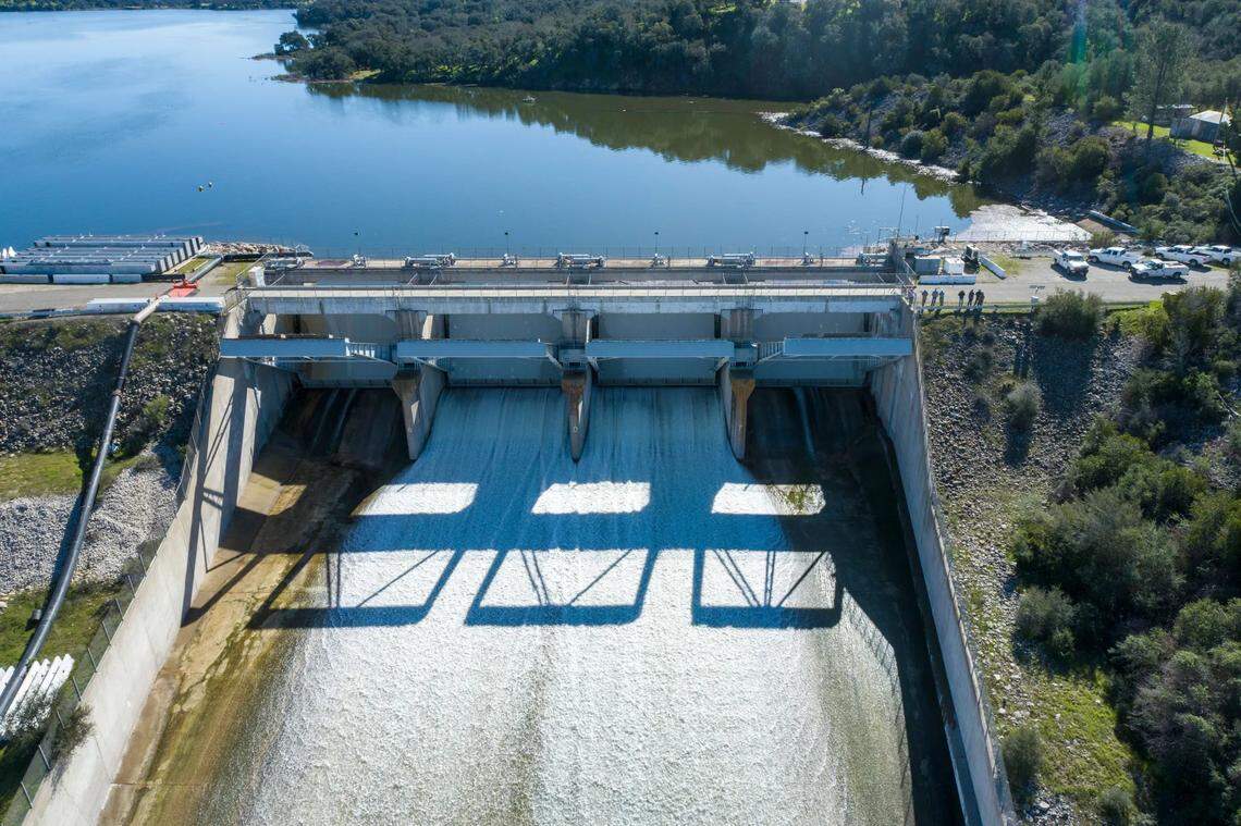 Bradbury Dam goes with the flow Feb. 8, 2023, at Lake Cachuma.