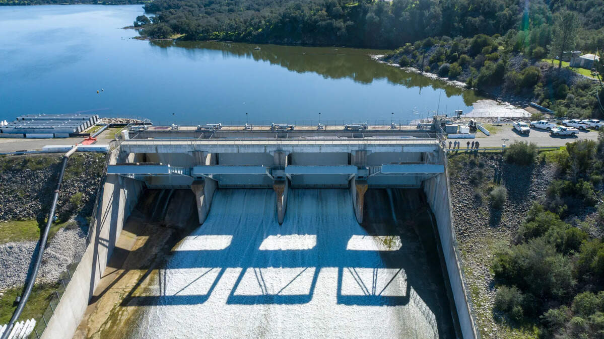 Bradbury Dam goes with the flow Feb. 8, 2023, at Lake Cachuma.