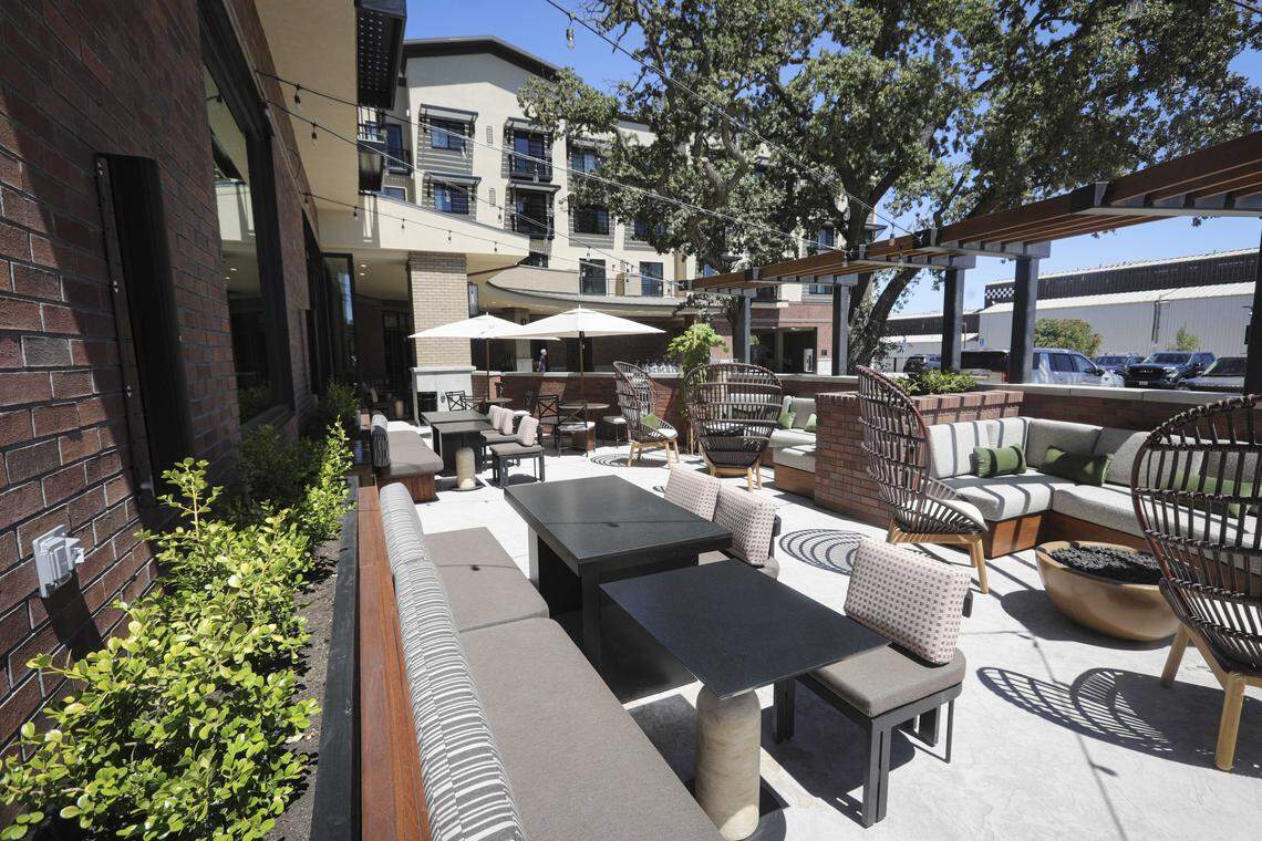 This patio serves the breakfast and bar area on the ground floor. Ava Hotel in Paso Robles had a ribbon cutting and showed off their 151 rooms, rooftop bar and saltwater pool seen here on Aug. 20, 2025.