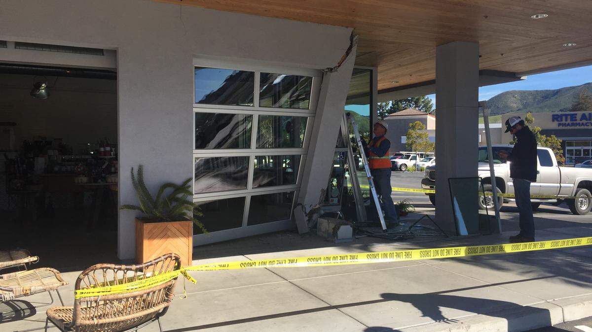 A truck crashed into Scout Coffee Co. on Foothill Boulevard in San Luis Obispo on Saturday morning.