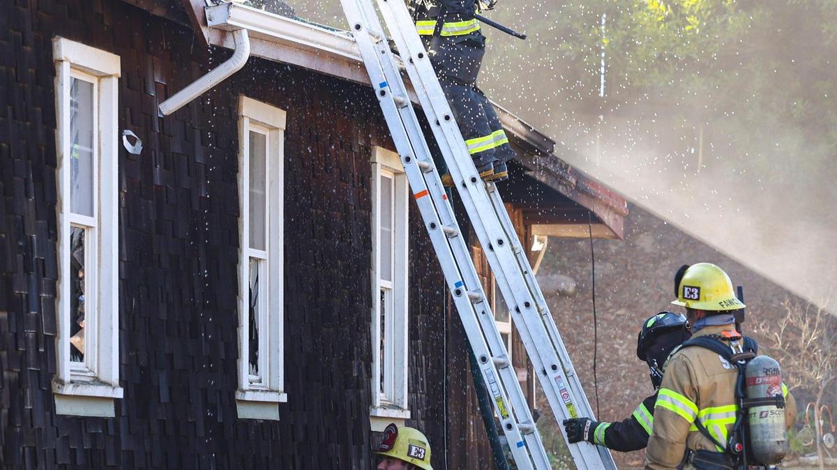 Cal Fire and nearby agencies battle a fire that destroyed a home on the Nipomo Mesa on Monday, Jan. 8, 2024.