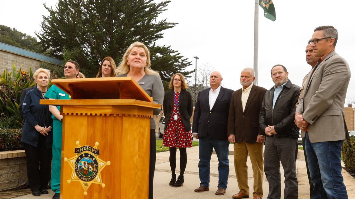Wellpath Chief Operating Officer Cindy Watson speaks as county officials look on. The company will provide $6.7 million in healthcare services to the jail in the first year which includes medical, behavioral health and dental services for all inmates. David Middlecamp 2-1-2019