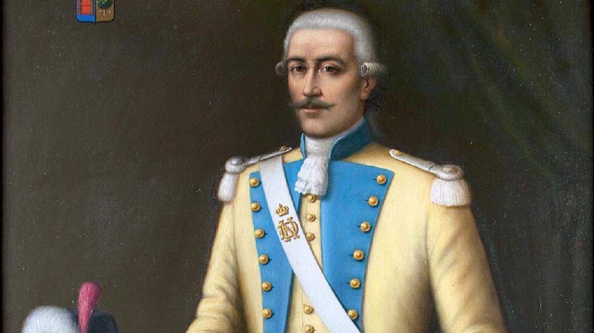 An 18th century portrait of Captain Juan Gaspar de Portolá in the Instituto de Estudis Ilerdencs, Tarragona, Spain.