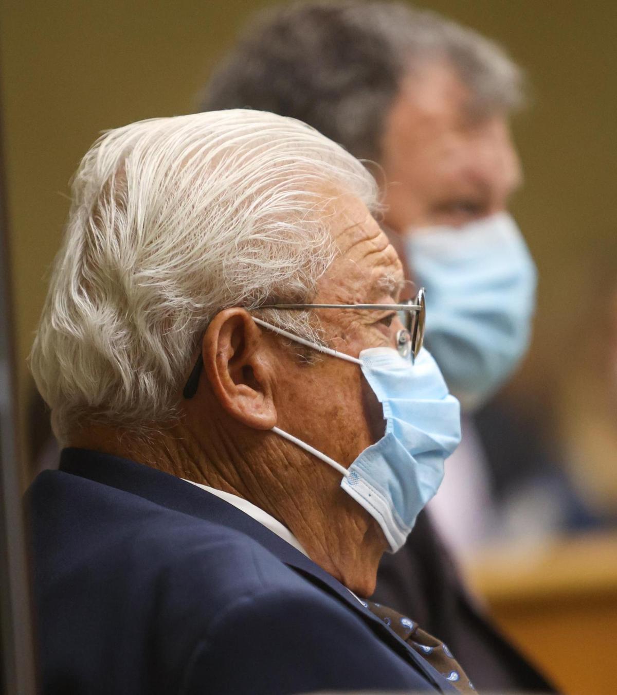 Ruben Flores, left, and his attorney, Harold Mesick, appear in San Luis Obispo Superior Court on Tuesday, Aug. 3, 2021 during in a preliminary hearing. Flores faces a felony accessory charge in connection to the disappearance of Cal Poly student Kristin Smart in May 1996.