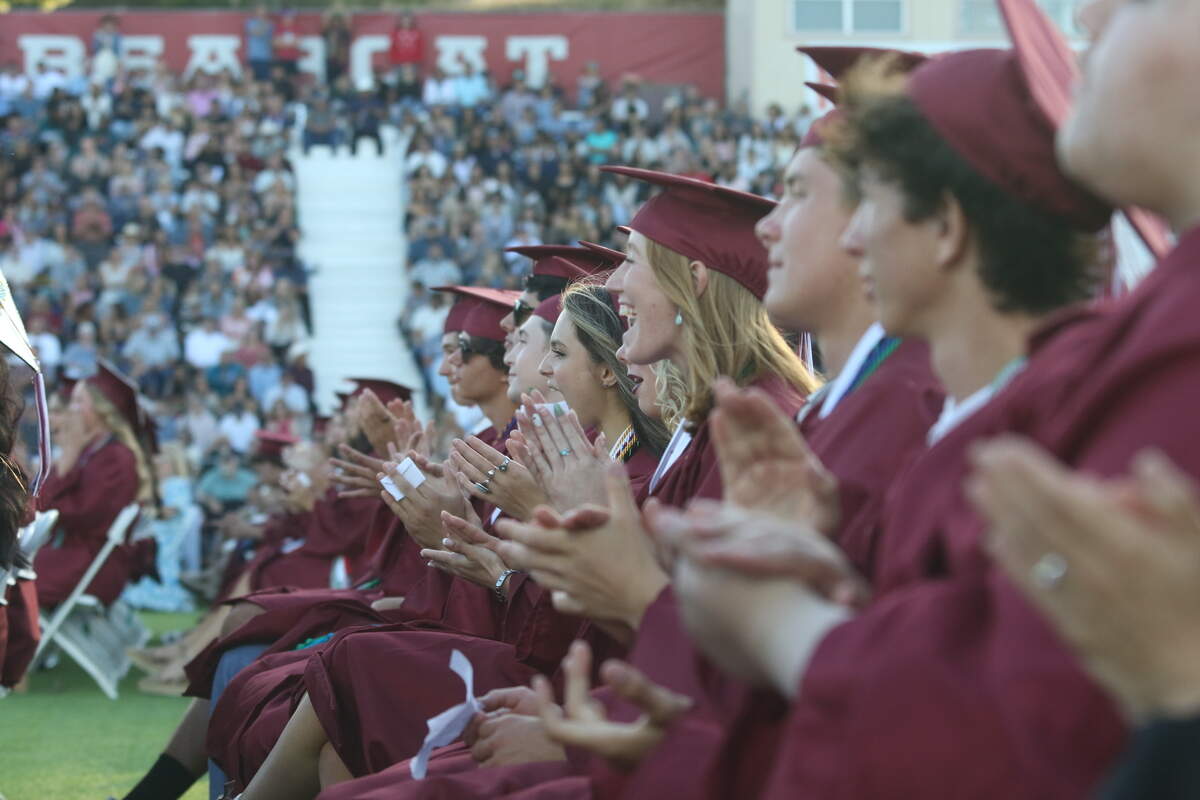 Paso Robles High School seniors applaud for their classmate during a commencement ceremony on June 5, 2026, where around 414 students graduated.