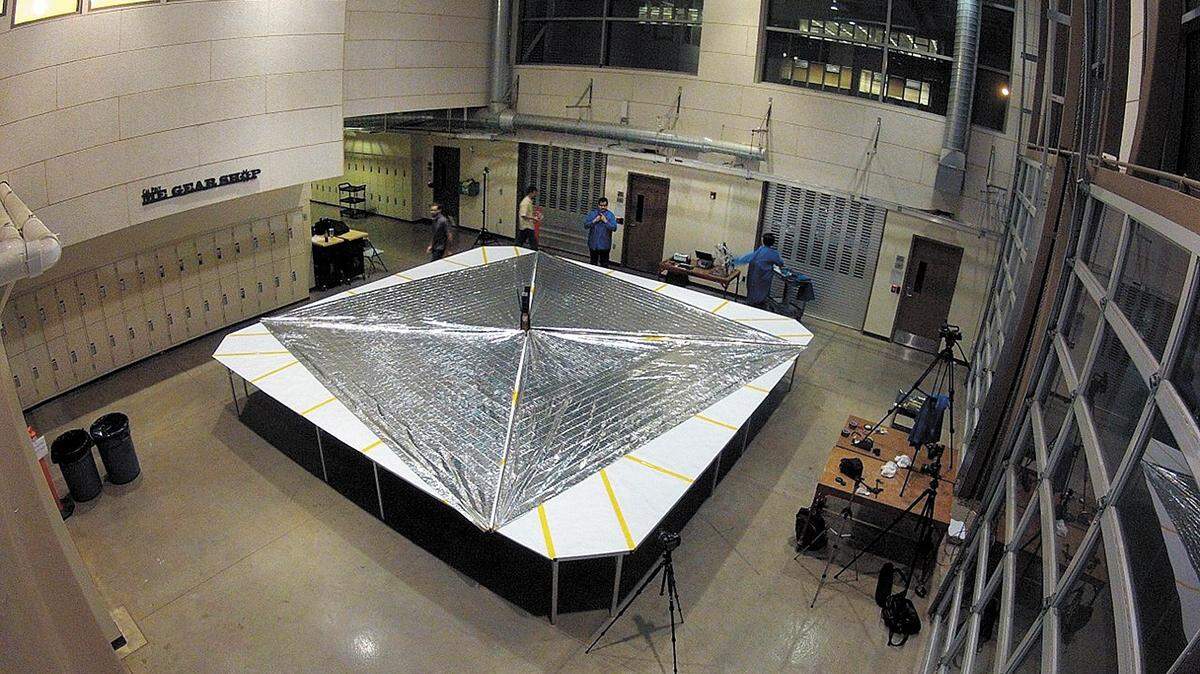 After the booms reached 90 percent of their full length, they were incrementally extended so engineers could measure sail tension and record the number of deployment motor revolutions as the booms were fully extended.