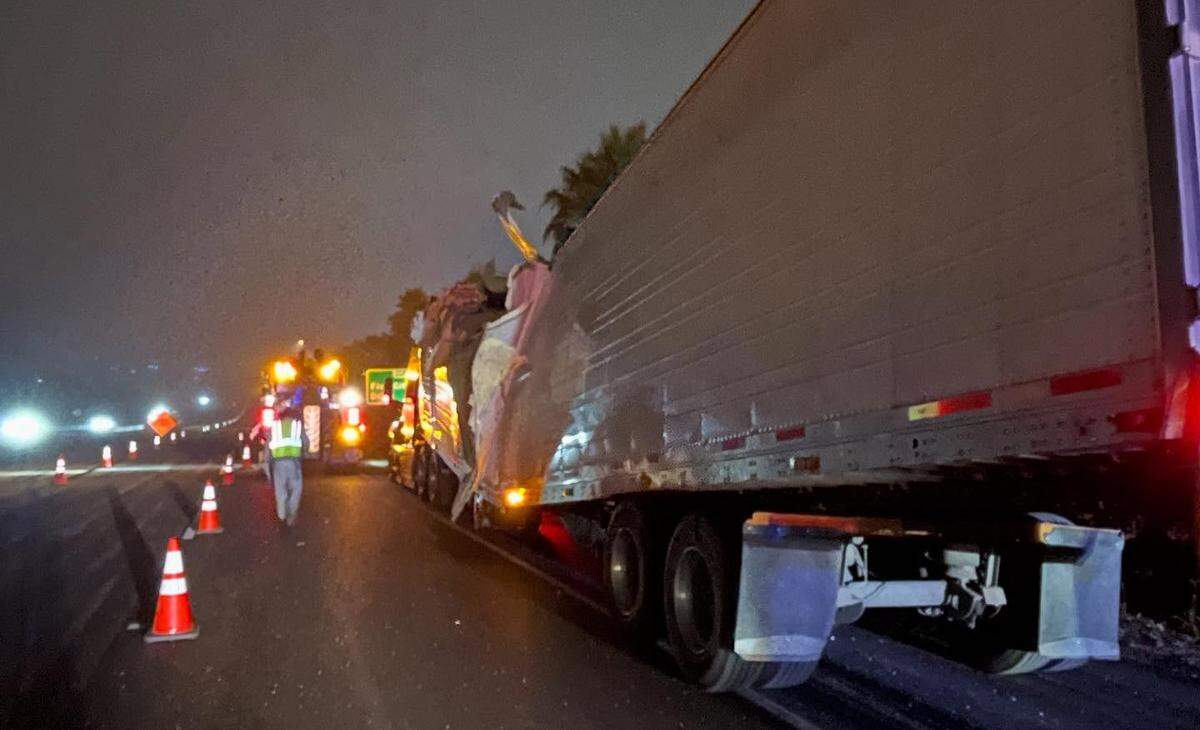 A big-rig hit the large arm of a piece of Granite Construction machinery just after the Price Street off-ramp around 10:10 p.m. on Monday, May 11, 2026. The crash caused delays on Highway 101.