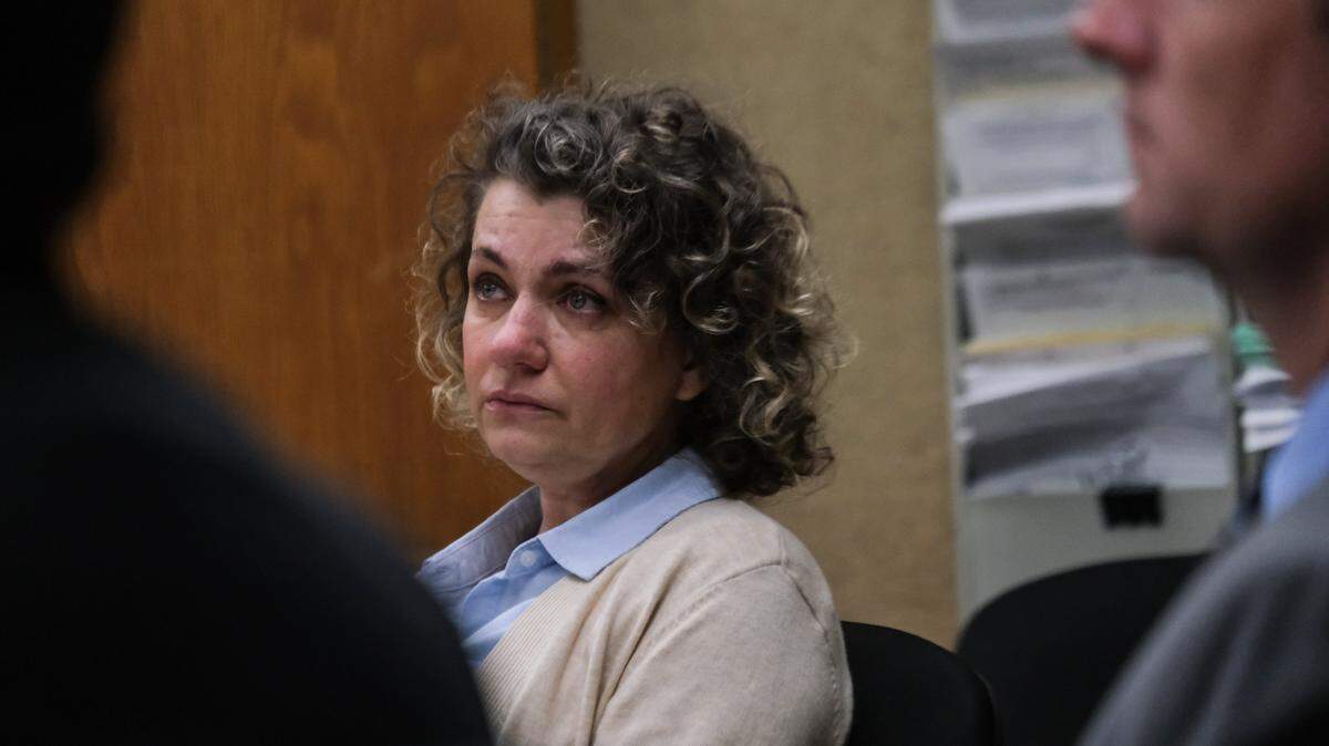 Brandi Turner listens during the opening statements of her murder trial in the death of Quinn Hall in San Luis Obispo Superior Court on Jan. 8, 2024. She is accused of selling Hall the fentanyl that killed him in an overdose on Oct. 26, 2022.