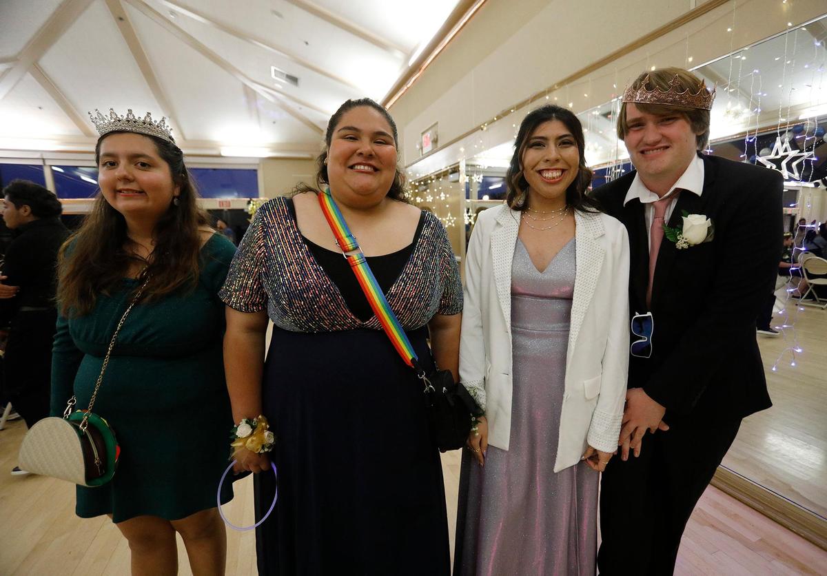 Dressed in elegant attire are from left, are Audrey Corona, Cindy Mraz, Alyssa Gutierrez and Josh England arrive at the prom in style on Friday, March 7, 2025.