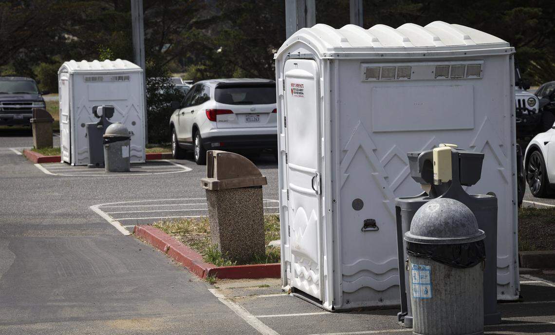 Portable toilets are in use on April 9, 2026 at the Hearst Castle Visitor's Center while work is done to upgrade century old pipes and tank that deliver water to both the visitor's center and the Castle. The tour experience is unchanged, the pools are full, all tours open.