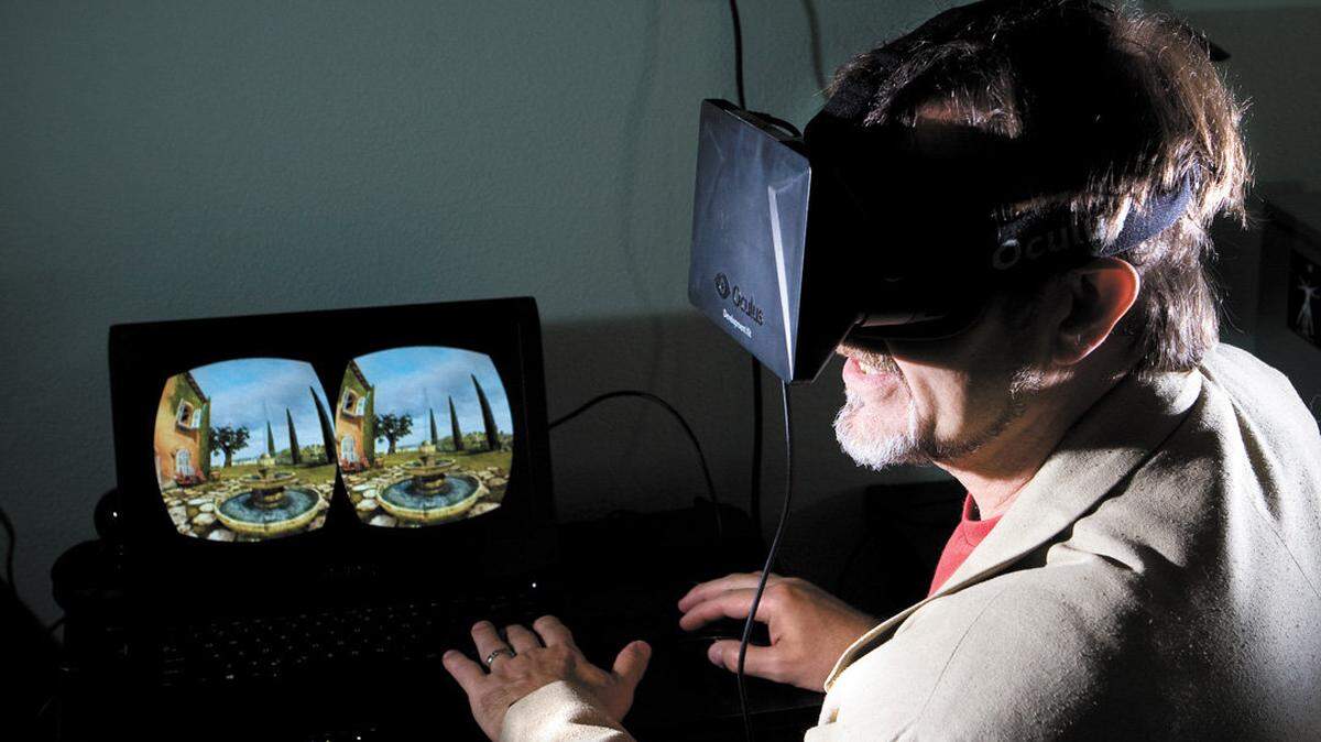 Michael Balzer, founder of slo 3D creators, can create models from 3-D medical, architectural or scanned sources. An Oculus Rift headset offers a 3-D virtual viewing experience of the images seen on the computer screen.