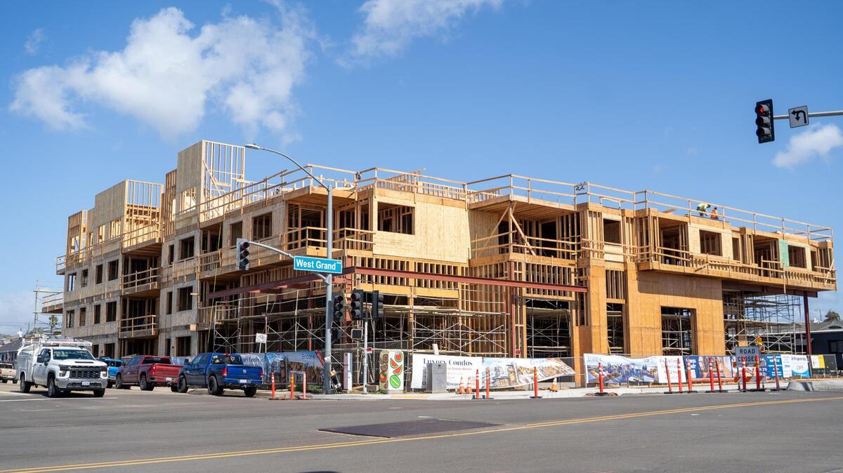 Developer Coastal Community Builders is nearing completion on mixed-use commercial and residential spaces at 401 and 402 W. Grand Ave. in Grover Beach, pictured here Friday, March 7, 2025.