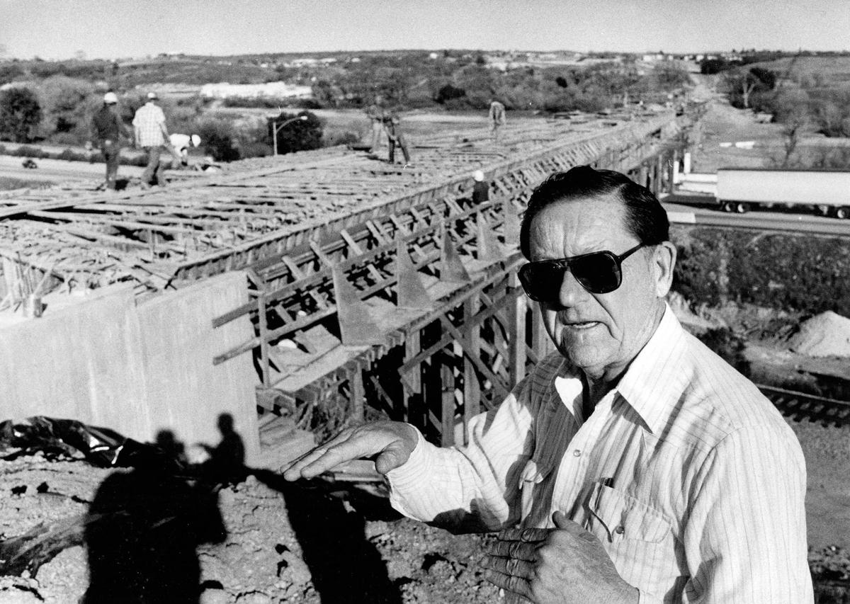 Paso Robles Municipal Services Director Jay Lyon checks progress on the Niblick Bridge construction in Feb. 1987. His city tenure began with the 13th Street Bridge.