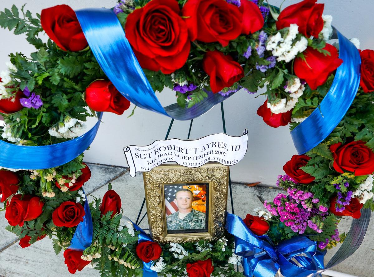A wreath in memory of Sgt. Robert Thomas Ayres was placed at the Faces of Freedom Veterans Memorial in Atascadero in 2018. The Atascadero Veterans Memorial Foundation will hold a Veterans Day Ceremony on Friday, Nov. 11, 2022.