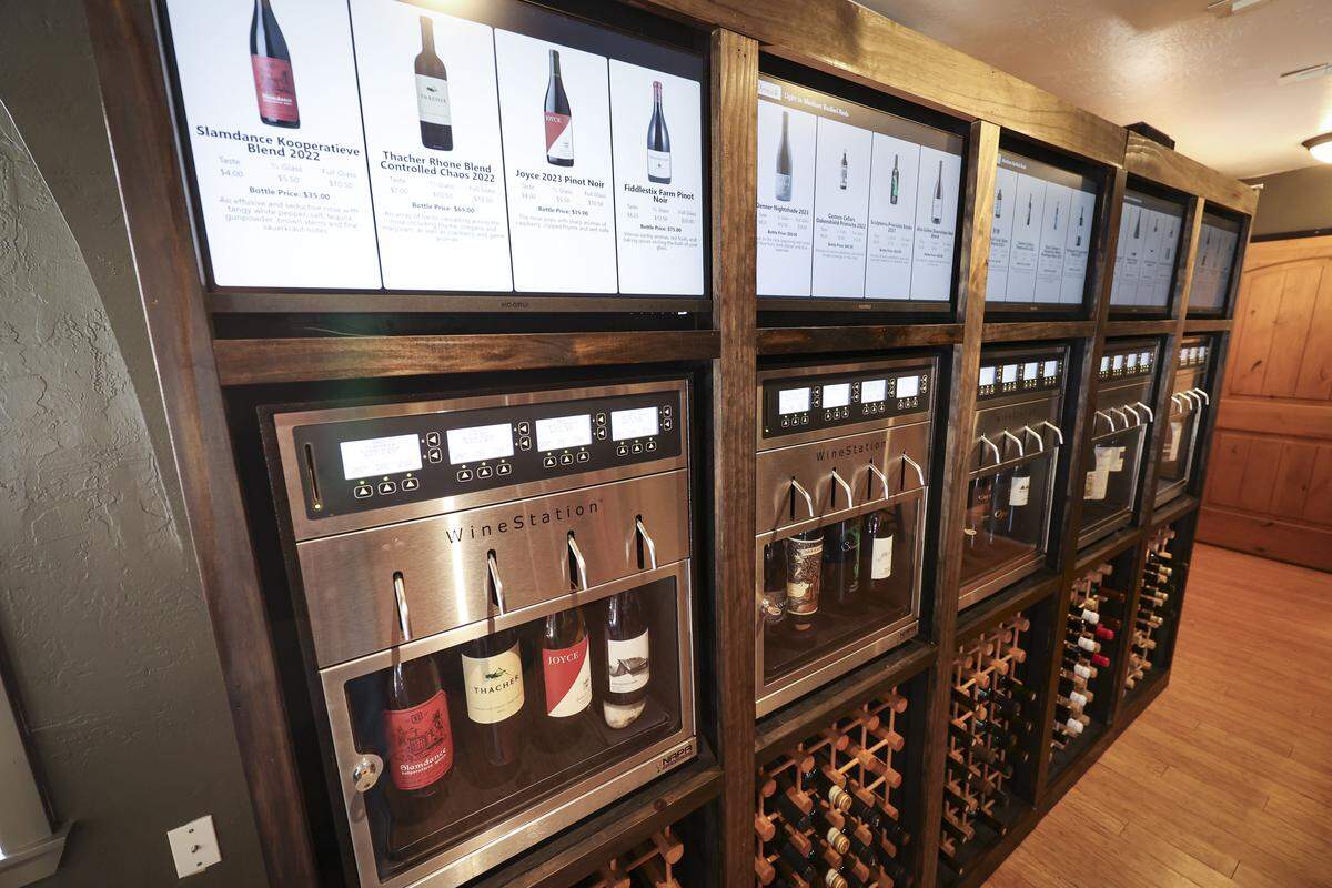 Optimyst offers fresh local wine and beer as seen on Nov. 19, 2025. The wine can be purchased by sip, glass or bottle.