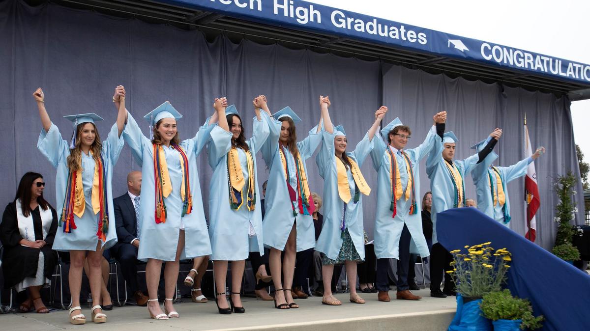 Central Coast New Tech High School held its graduation ceremony on June 8, 2024. They had eight valedictorians. From left, valedictorians Leila Zavala, Katie Szlauko, Lillyanna Ramirez, Victoria Reece, Lily Gash, Cole Aguirre, Leo Ramirez, Skyler Cross.