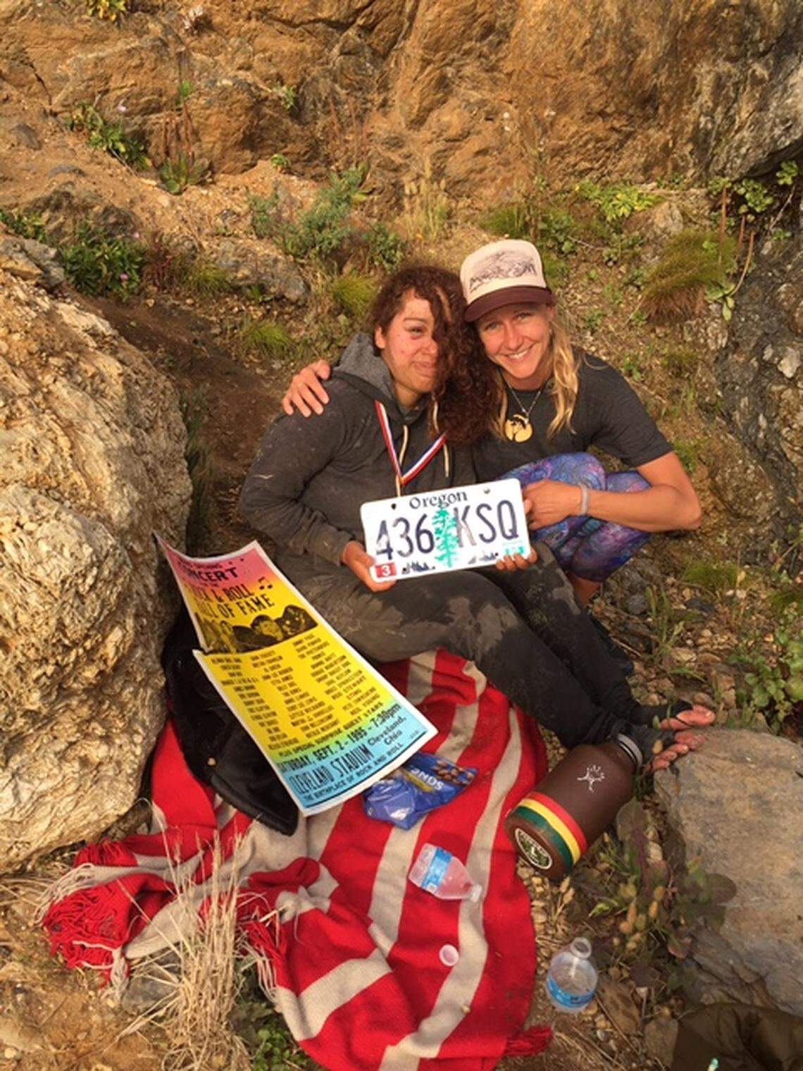 Angela Hernandez sits with Morro Bay resident Chelsea Moore after she was found at the bottom of a Monterey County cliff in July.