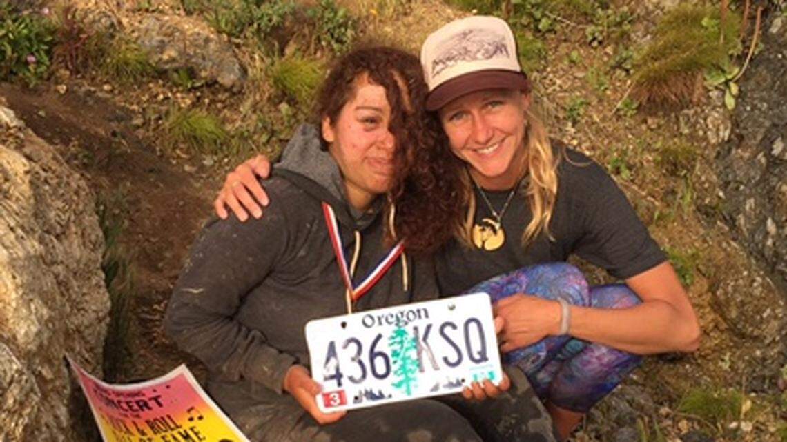 Angela Hernandez sits with Morro Bay resident Chelsea Moore after she was found at the bottom of a Monterey County cliff in July.