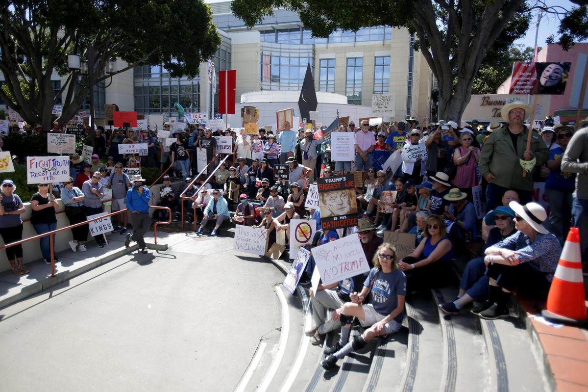 The crowd in front of the SLO County courthouse. Rallies were scheduled in three SLO County cities, joining 1,800 total nationwide to take a stand against what organizers and rally-goers see as the Trump administration’s overreach of executive power.