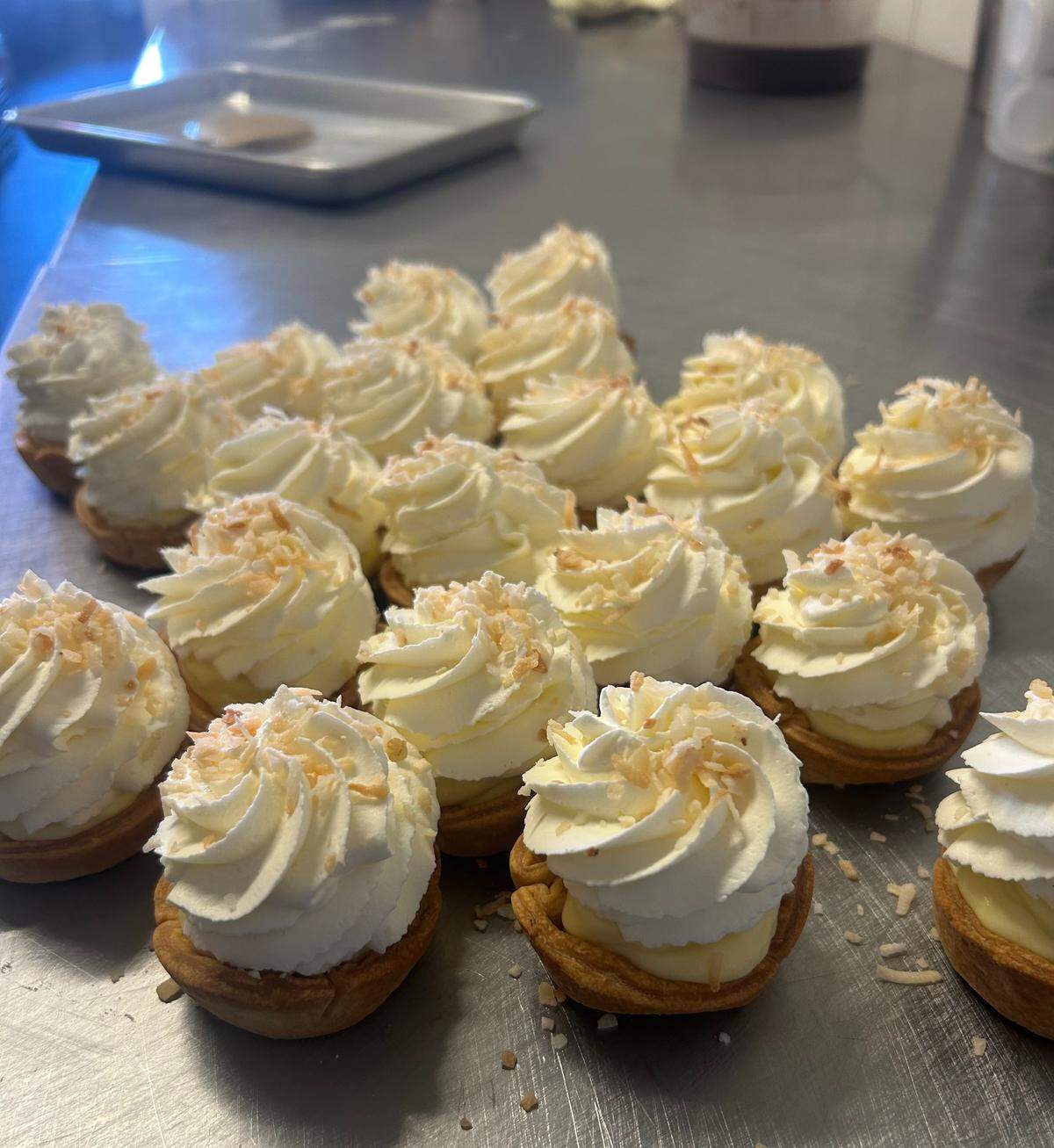 SLO County Michelin star pastry chef Florencia Breda made mini coconut cream pies for The Ultimate Baking Championship, winning third place overall.