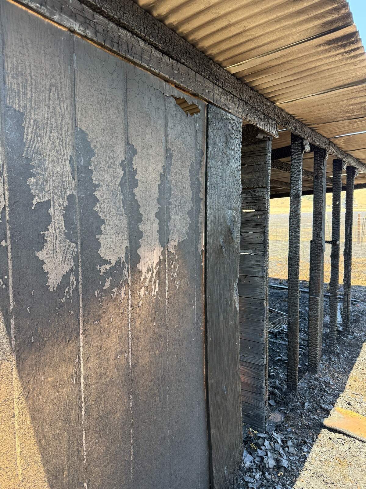 A portion of the Jewish Community Center’s 10-acre property in San Luis Obispo was burned in an 18-acre fire on July 5, 2026. An outbuilding used as a stable, seen here, was the only building damaged.