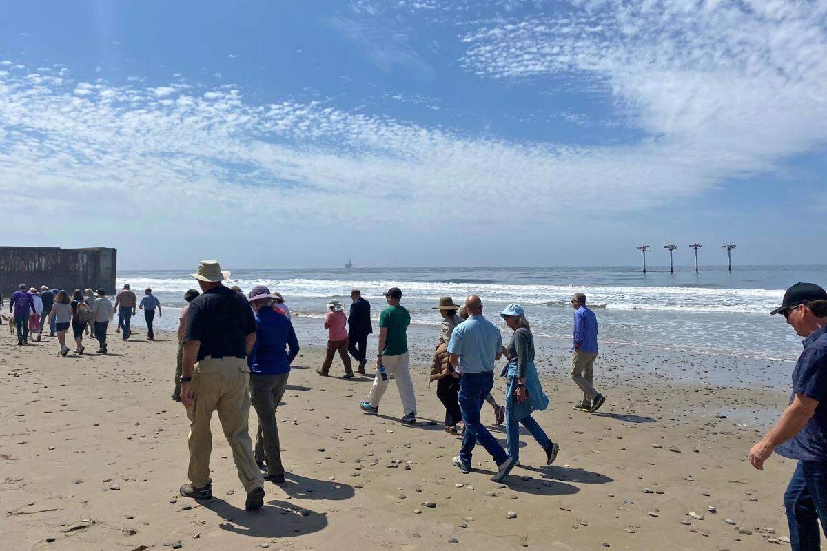 The State Lands Commission hosts a field trip to the piers on Haskell’s Beach in Goleta on Tuesday, April 26, 2022. The structures will be removed as part of a larger oil infrastructure decommissioning project.