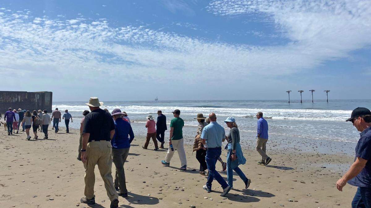 The State Lands Commission hosts a field trip to the piers on Haskell’s Beach in Goleta on Tuesday, April 26, 2022. The structures will be removed as part of a larger oil infrastructure decommissioning project.