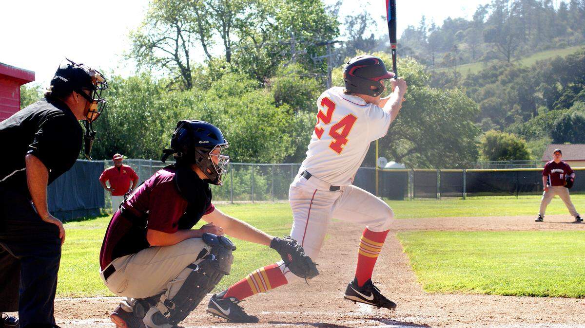 Senior shortstop Riley Kennedy had one of only three Coast Union hits in their CIF-Southern Section Division 6 home playoff game May 17, a double. Here he bats in an earlier game at Coast Union.