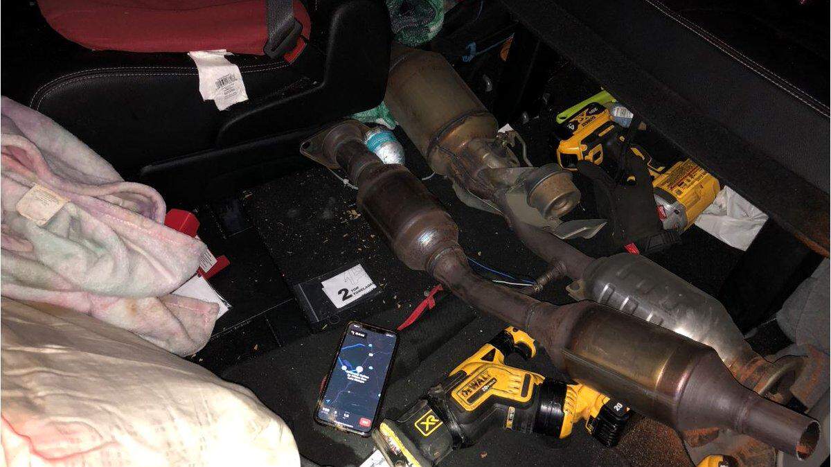 Two catalytic converters allegedly stolen in Monterey County and recovered Wednesday, Feb. 24, 2021, by San Luis Obispo police.