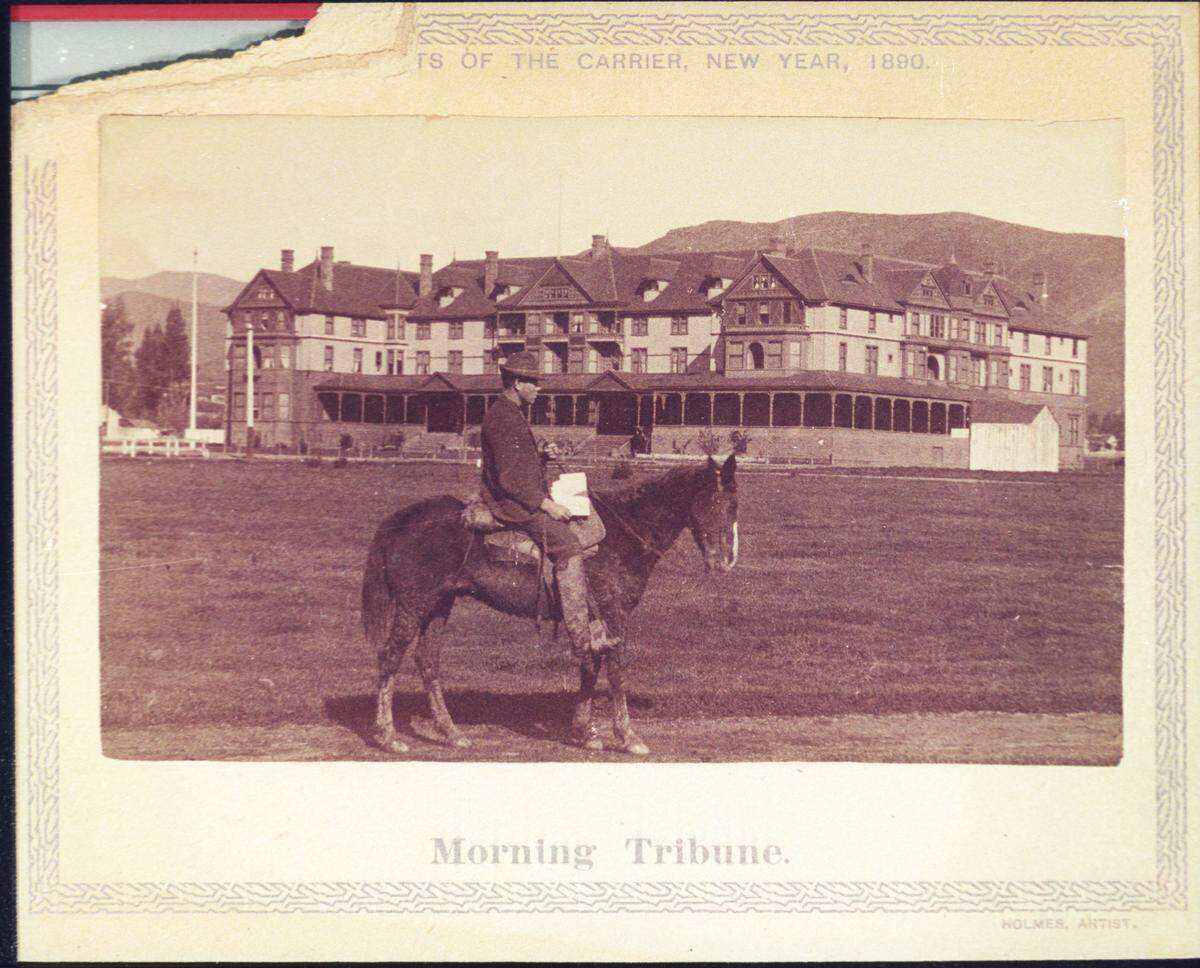 The San Luis Obispo Morning Tribune made a series of photos in 1890 commemorating horseback newspaper carriers. San Luis Obispo County History Center says Ed Carpenter is on horseback.