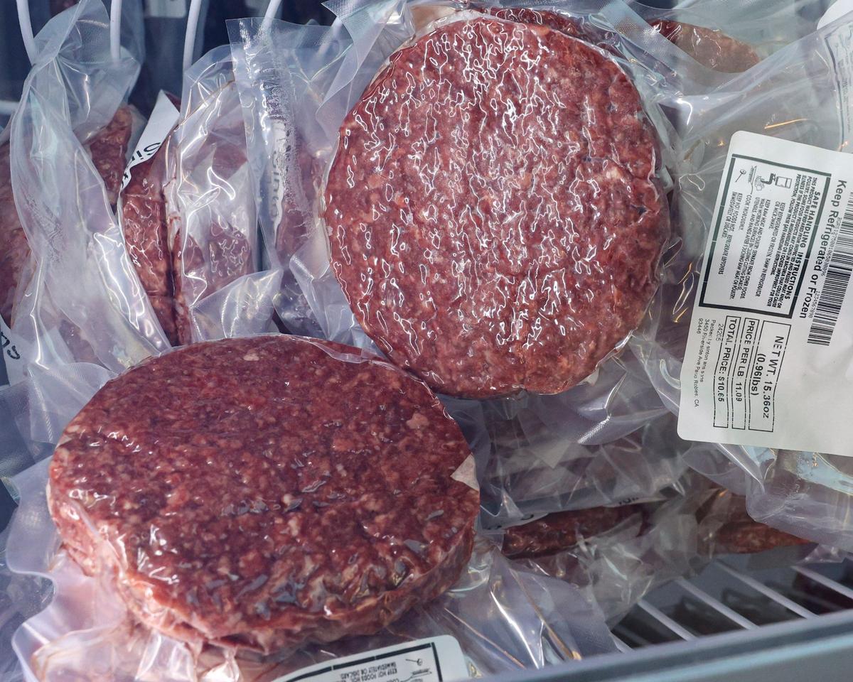 Ready made burgers are among the options at Sinton & Sons Local Meats and Provisions near Trader Joe’s in Templeton, seen here on Aug. 12, 2024.